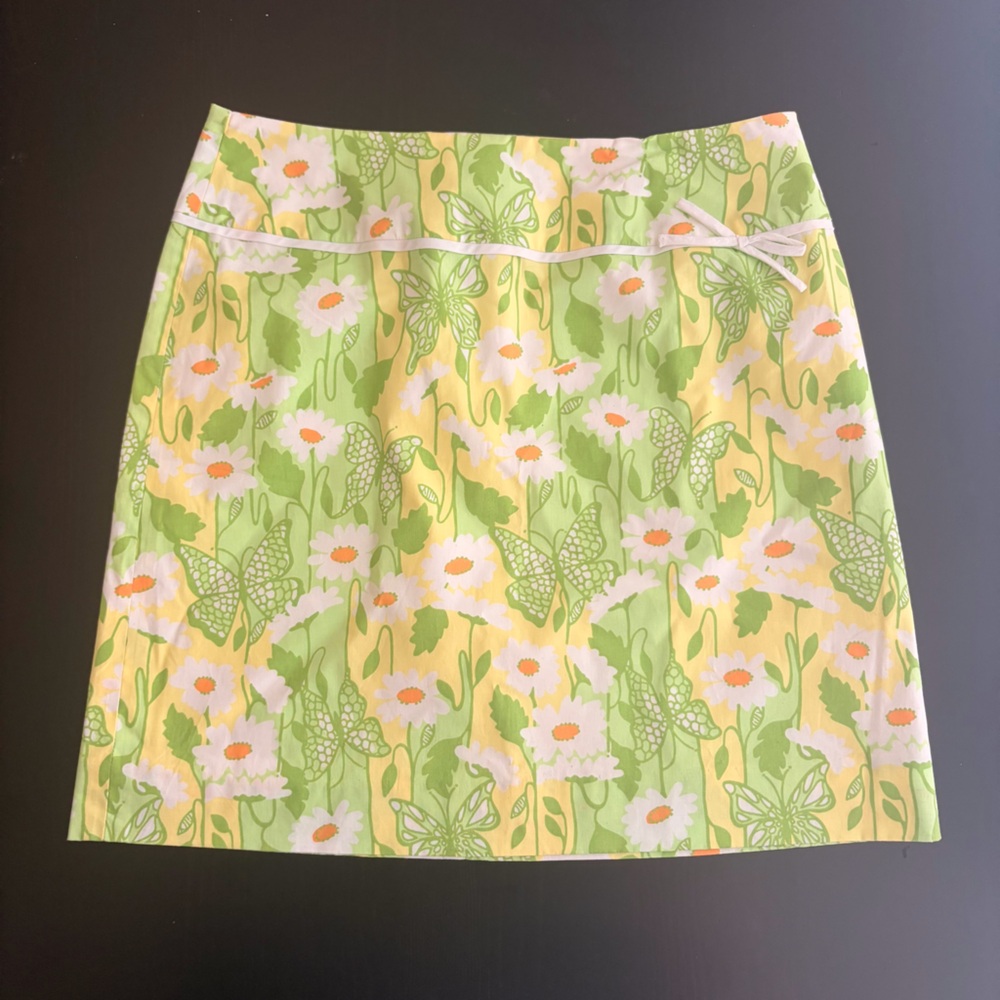 Lilly Pulitzer Yellow & Light Green Floral Mini Skirt with Adorable Bow Detail